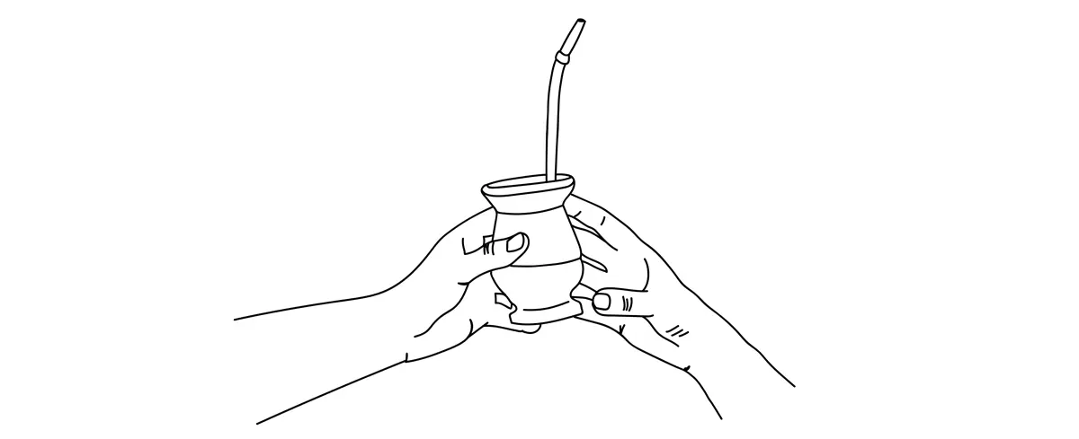 Ilustración de dos manos sosteniendo un mate con bombilla